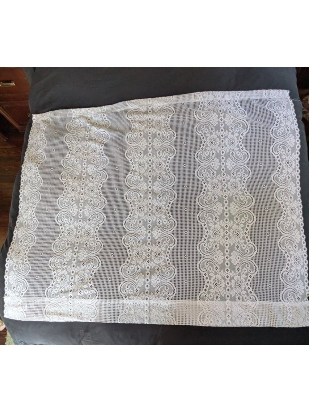 Vtg Lace Tiers Curtain Panel Set of 2 White Floral Boho Cottagecore 44"